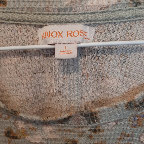 Knox Rose Long-Sleeve Thermal Knit Top; Women's Size Large: Sage Green w/Floral - Picture 4 of 4